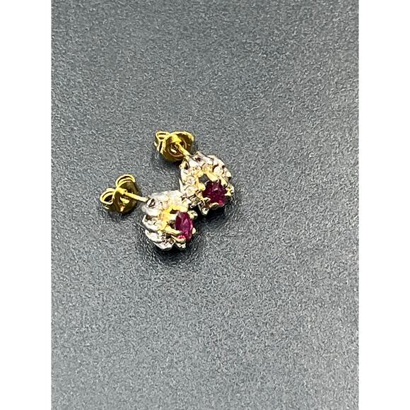 Vintage 14k Two Tone Gold Genuine
Ruby & Diamond Halo Stud Small Earrings - Picture 13 of 16